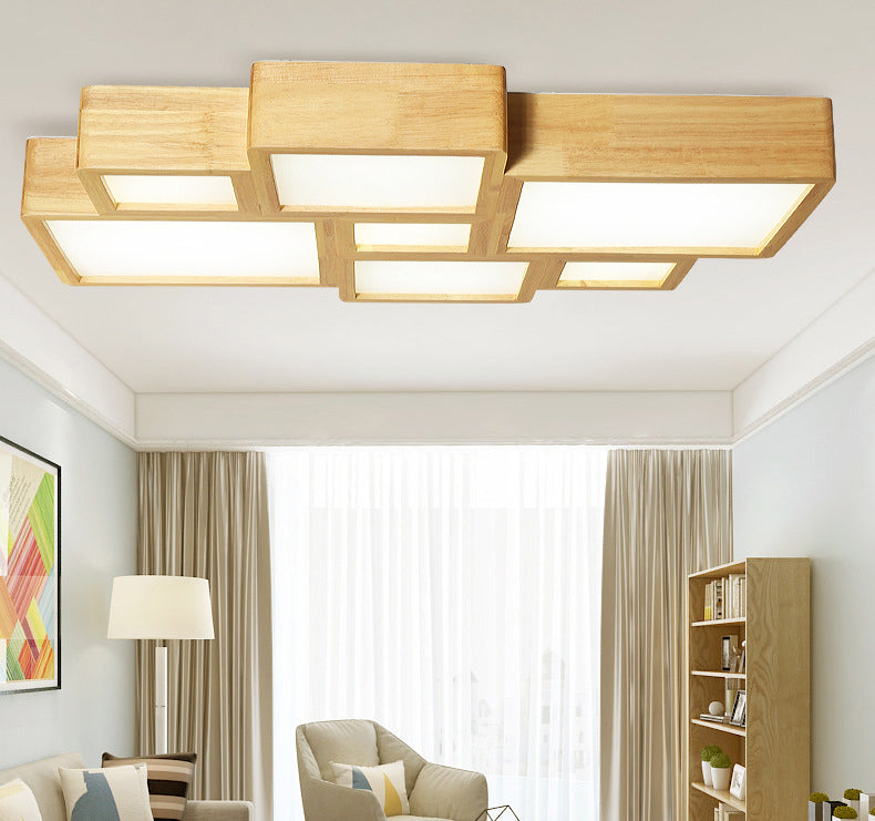 Wooden Block Flush Light Nordic LED Flush Mounted Ceiling Light with Acrylic Shade for Bedroom