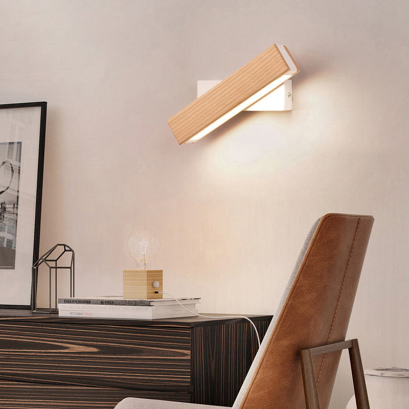 Modern Indoor Wall Sconce LED Rectangular Wooden Wall Lamp for Bedside with Adjustable Head