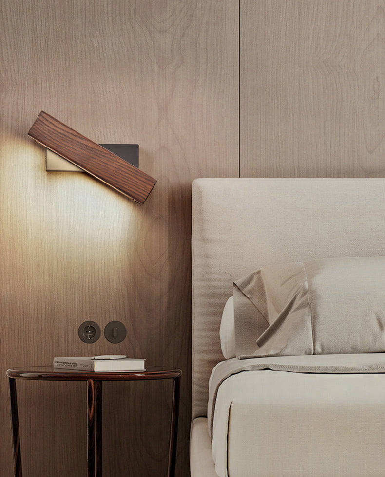Modern Indoor Wall Sconce LED Rectangular Wooden Wall Lamp for Bedside with Adjustable Head