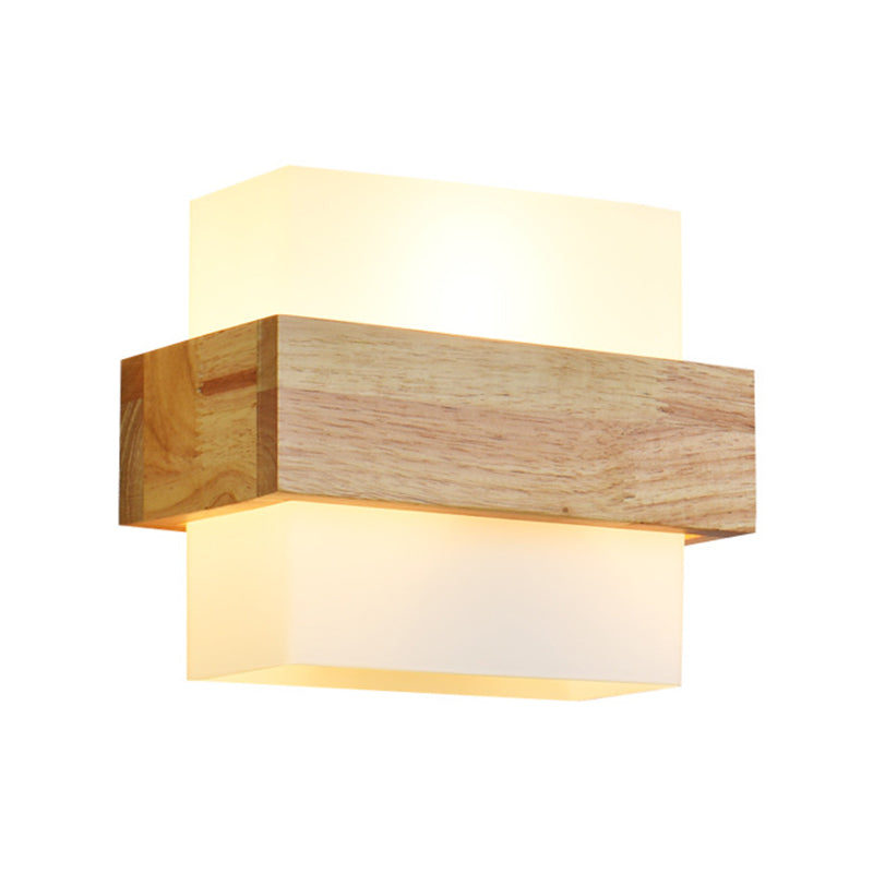 Gamique en bois de style minimalisme contemporain Éclairage d'éclairage de nuance en verre blanc givré pour chambre à coucher