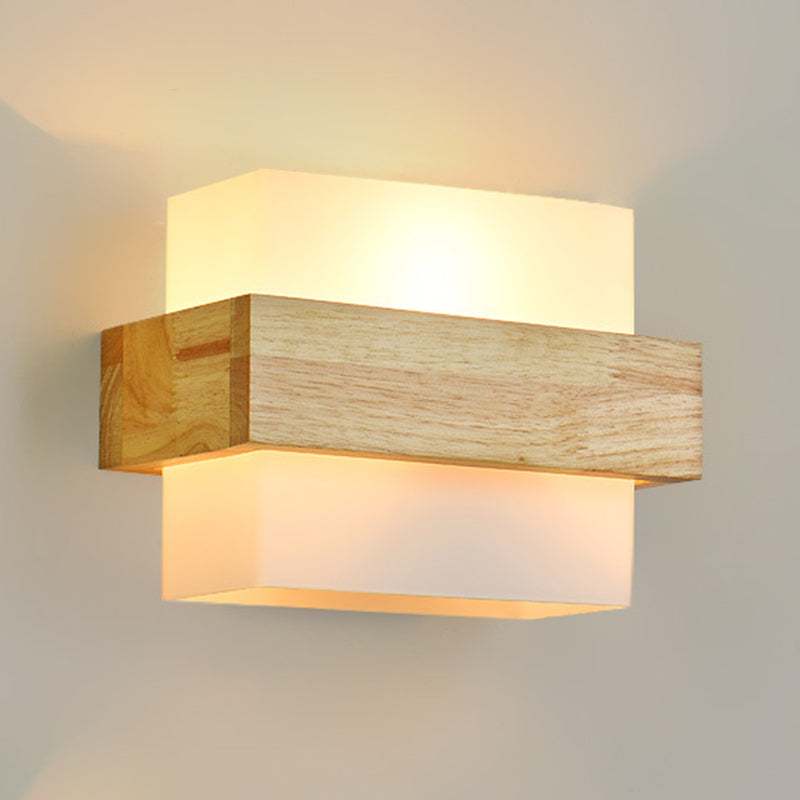Gamique en bois de style minimalisme contemporain Éclairage d'éclairage de nuance en verre blanc givré pour chambre à coucher