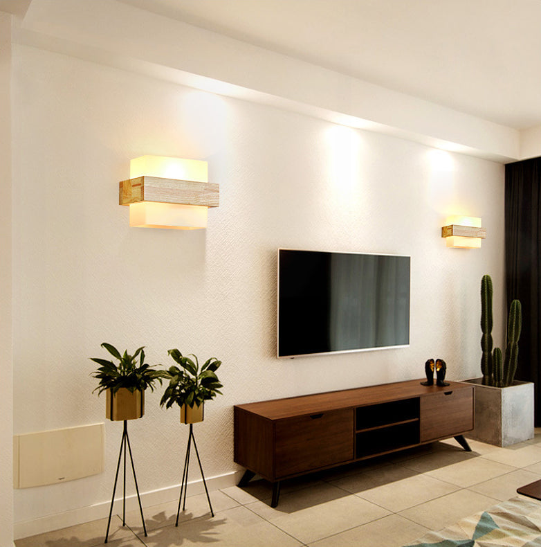 Gamique en bois de style minimalisme contemporain Éclairage d'éclairage de nuance en verre blanc givré pour chambre à coucher