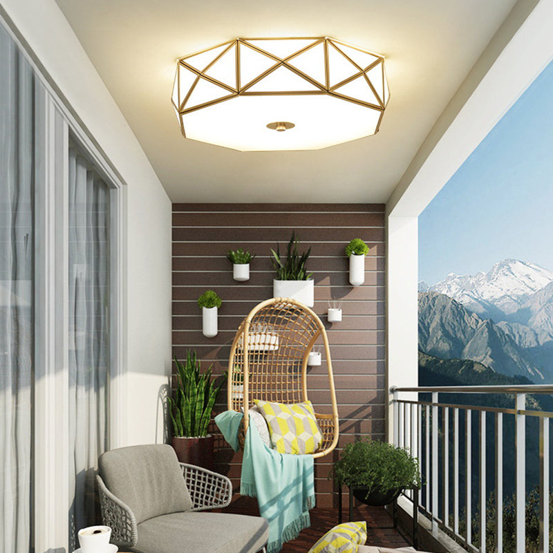 Glas Flushmount Verlichting Minimalistische Messing Drum Slaapkamer Flush Mount Plafond Licht Profiel