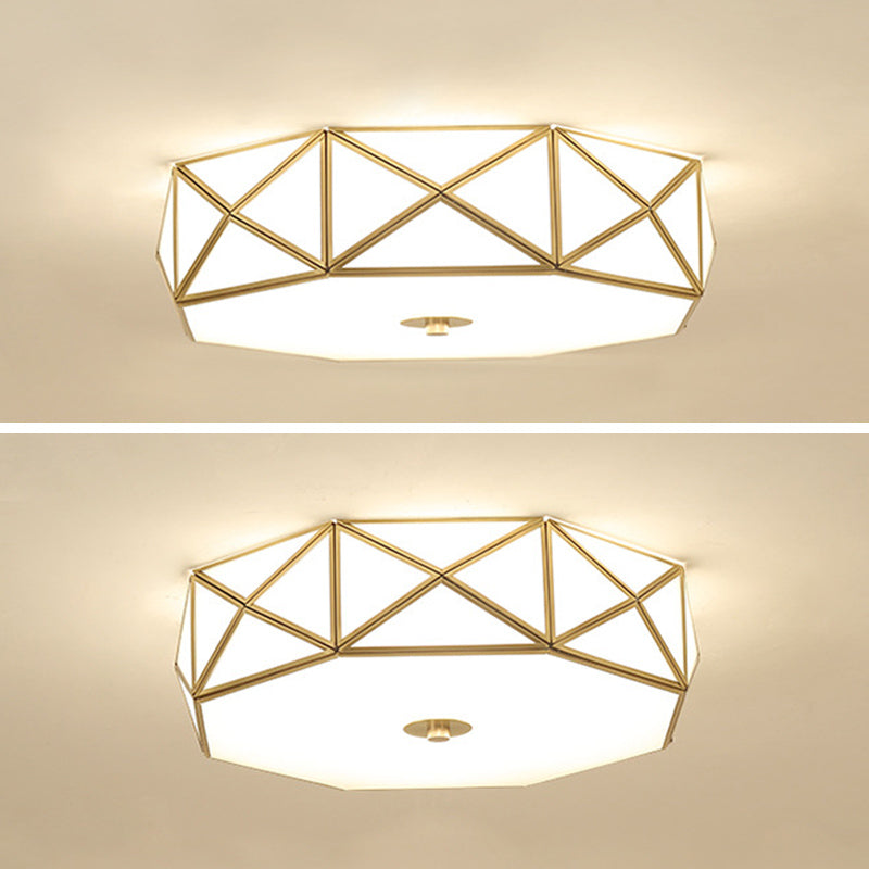 Glass Flushmount Lighting Minimalist Brass Drum Bedroom Flush Mount Ceiling Light Fixture