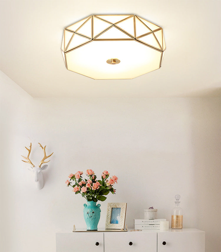 Glass Flushmount Lighting Minimalist Brass Drum Bedroom Flush Mount Ceiling Light Fixture