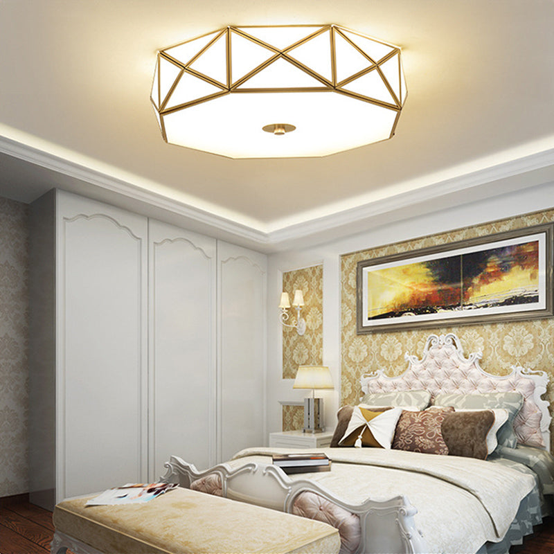 Glas Flushmount Verlichting Minimalistische Messing Drum Slaapkamer Flush Mount Plafond Licht Profiel