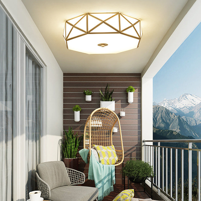 Glas Flushmount Verlichting Minimalistische Messing Drum Slaapkamer Flush Mount Plafond Licht Profiel