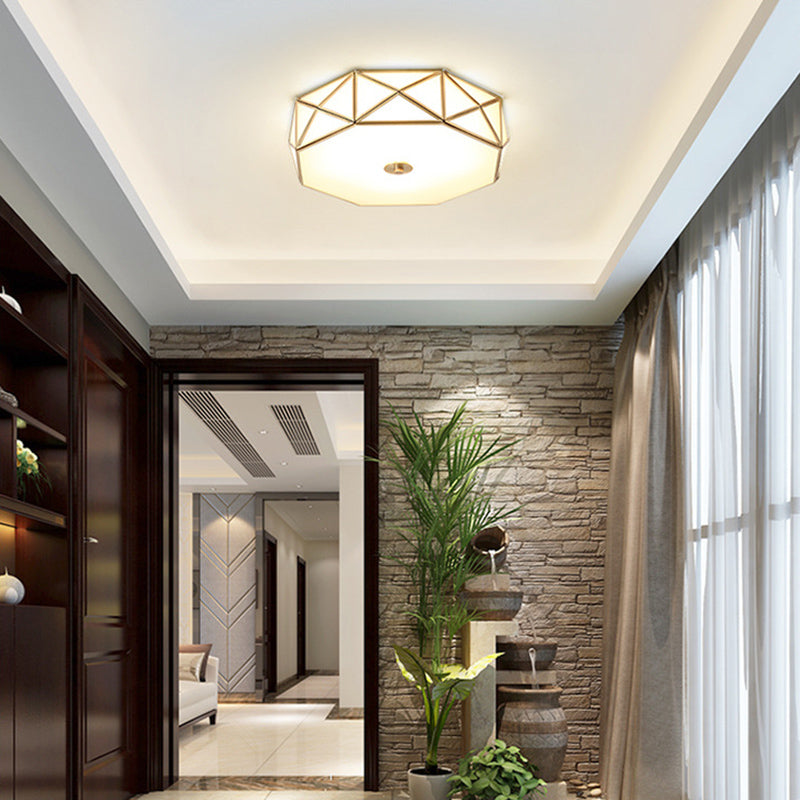 Glas Flushmount Verlichting Minimalistische Messing Drum Slaapkamer Flush Mount Plafond Licht Profiel