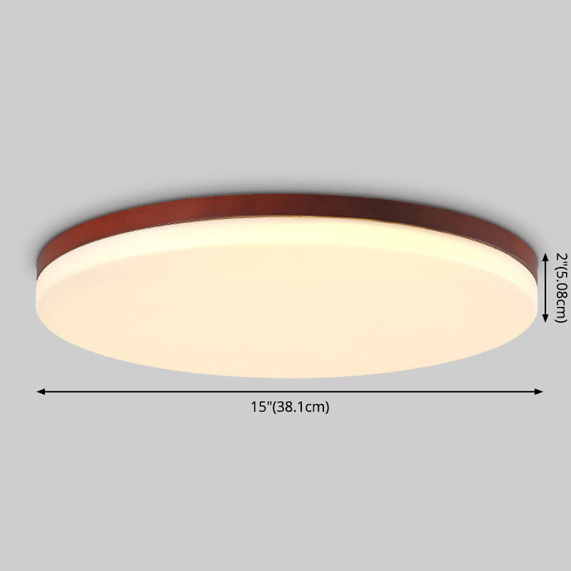 Ultrathin Wooden Ceiling Flush Mount Lighting Simplicity Red Brown Flush Lamp for Dining Room