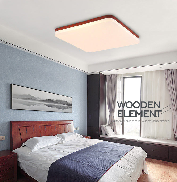 Ultrathin Wooden Ceiling Flush Mount Lighting Simplicity Red Brown Flush Lamp for Dining Room