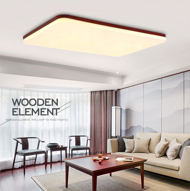 Ultrathin Wooden Ceiling Flush Mount Lighting Simplicity Red Brown Flush Lamp for Dining Room