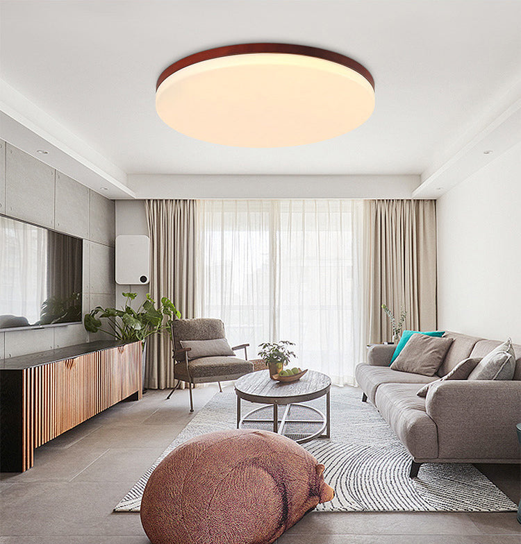 Ultrathin Wooden Ceiling Flush Mount Lighting Simplicity Red Brown Flush Lamp for Dining Room