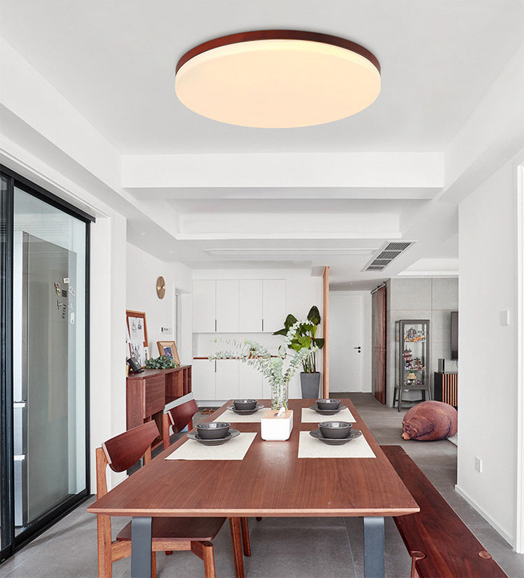 Ultrathin Wooden Ceiling Flush Mount Lighting Simplicity Red Brown Flush Lamp for Dining Room