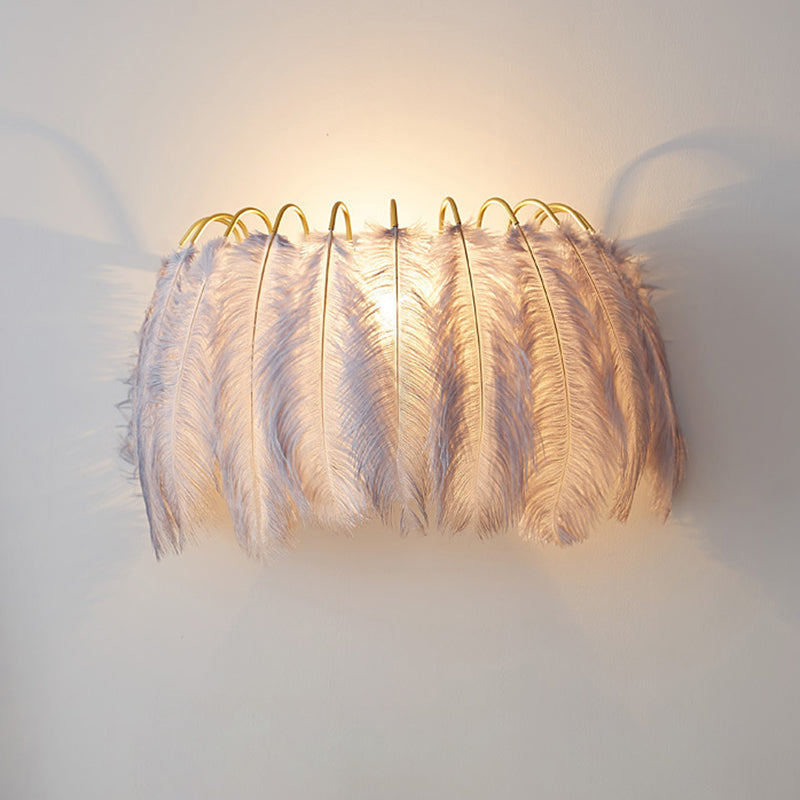 Round Sconce Light Fixture Nordic Creative Style Feathers 1 Light Sconces for Bedroom
