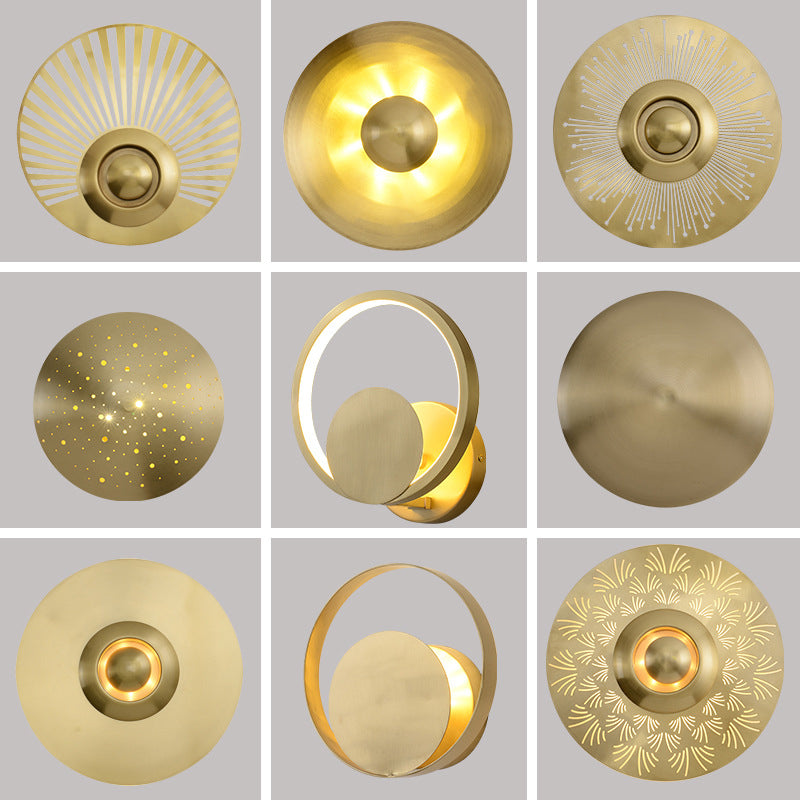 Round Disc Sconce Light Fixture Nordic Minimalist Style Copper 1 Light Sconces