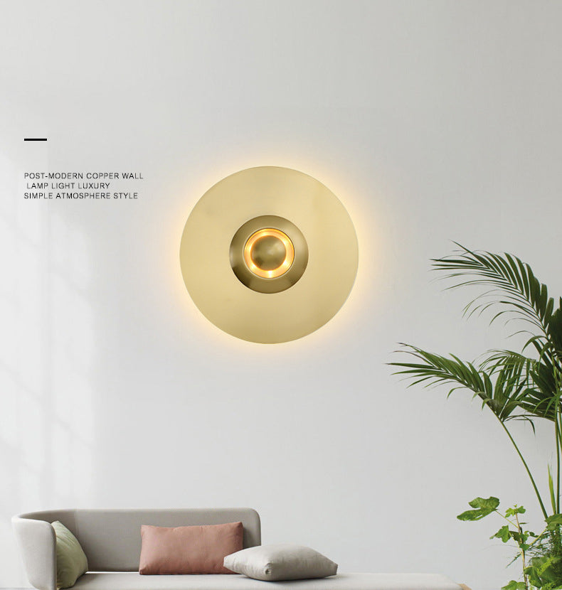 Round Disc Sconce Light Fixture Nordic Minimalist Style Copper 1 Light Sconces