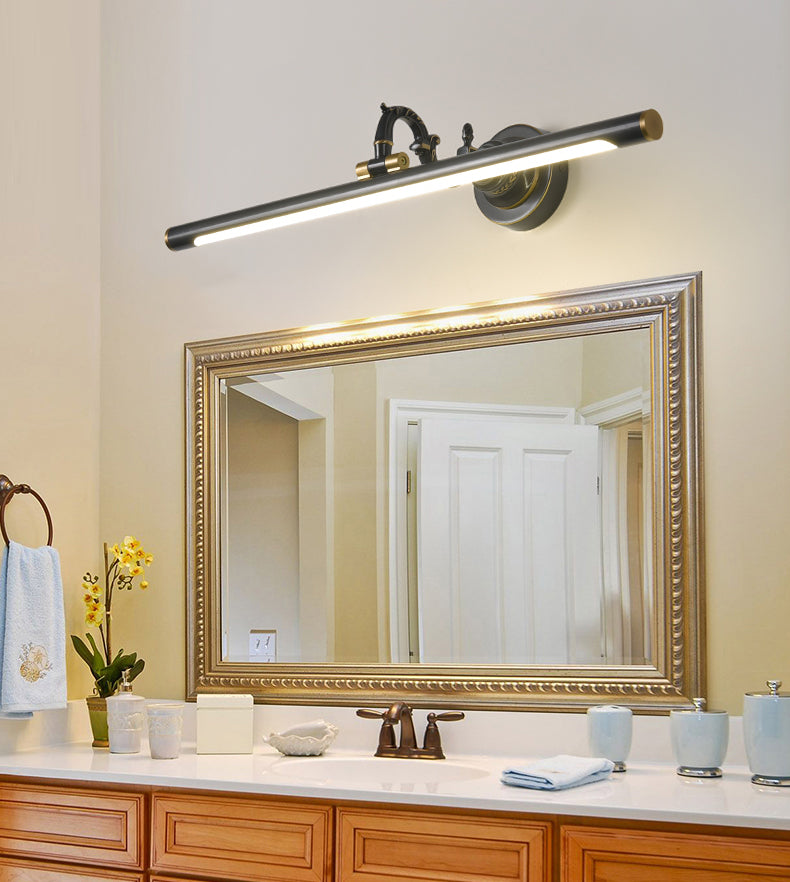 Linear Vanity Light Fixture Retro Style Copper Single Vanity Light