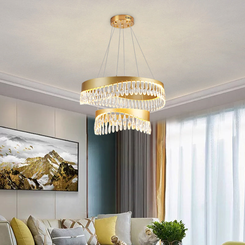 Adjustable Hanging Cord Chandelier Light Modern Round Crystal Ceiling Pendant for Restaurant