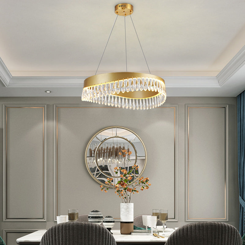 Adjustable Hanging Cord Chandelier Light Modern Round Crystal Ceiling Pendant for Restaurant
