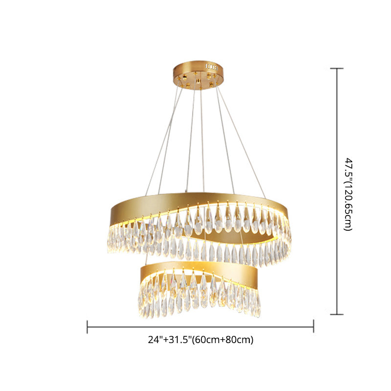 Adjustable Hanging Cord Chandelier Light Modern Round Crystal Ceiling Pendant for Restaurant