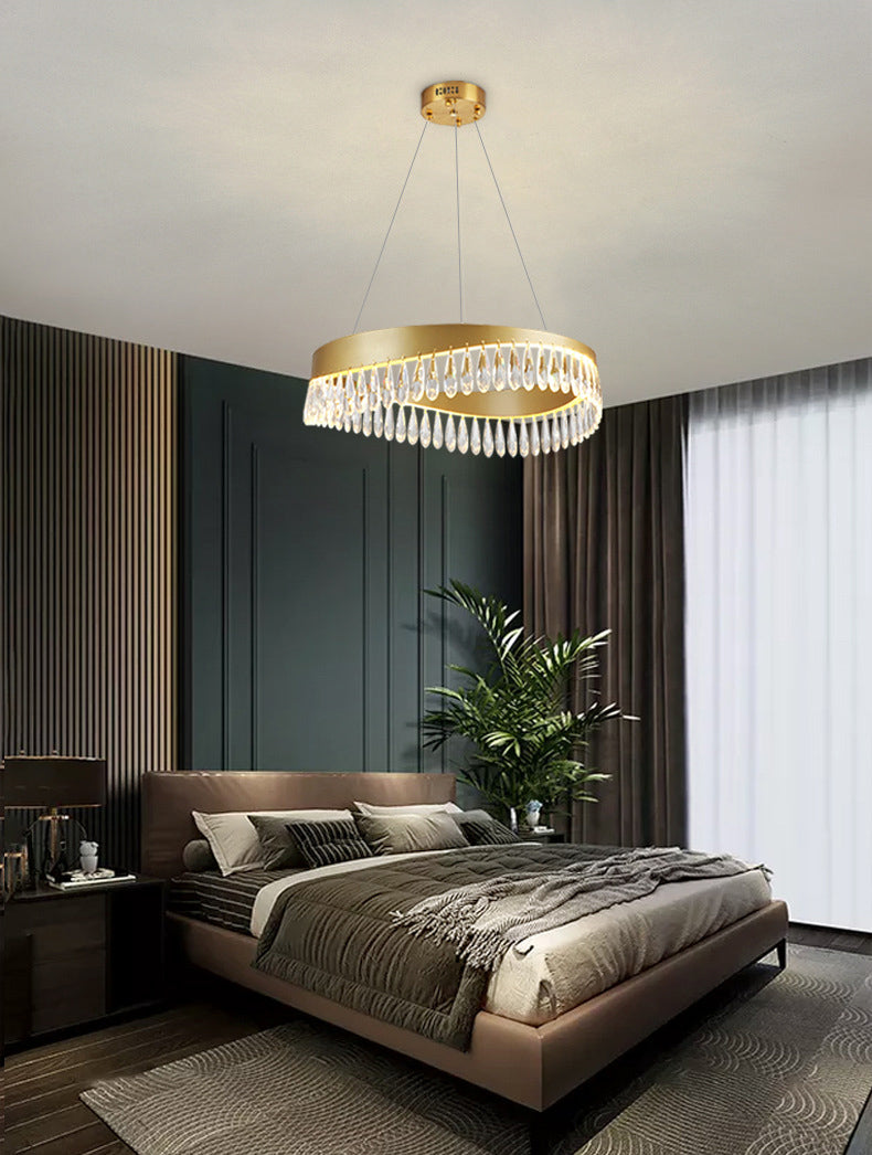 Adjustable Hanging Cord Chandelier Light Modern Round Crystal Ceiling Pendant for Restaurant