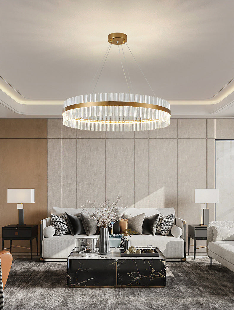 Postmodern Circular Suspended Lighting Fixture Crystal Hanging Ceiling Fixture for Restaurant