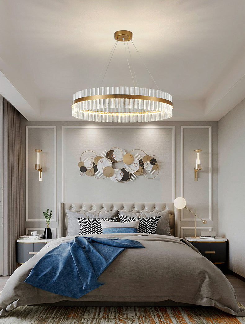 Postmodern Circular Suspended Lighting Fixture Crystal Hanging Ceiling Fixture for Restaurant