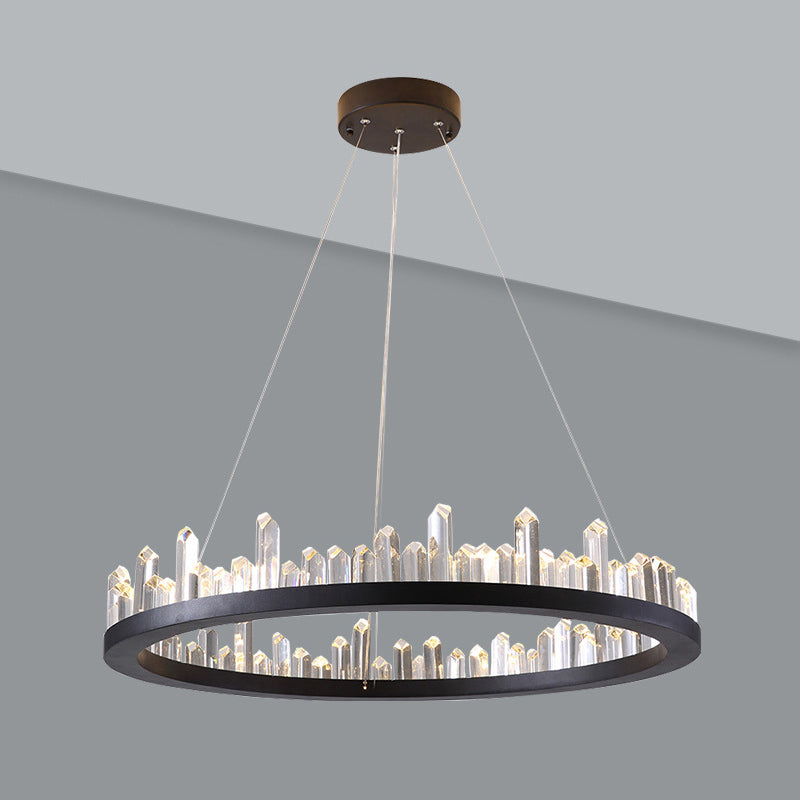 Postmodern Simplicity Circular Ceiling Chandelier Crystal Hanging Light with Hanging Cord for Living Room