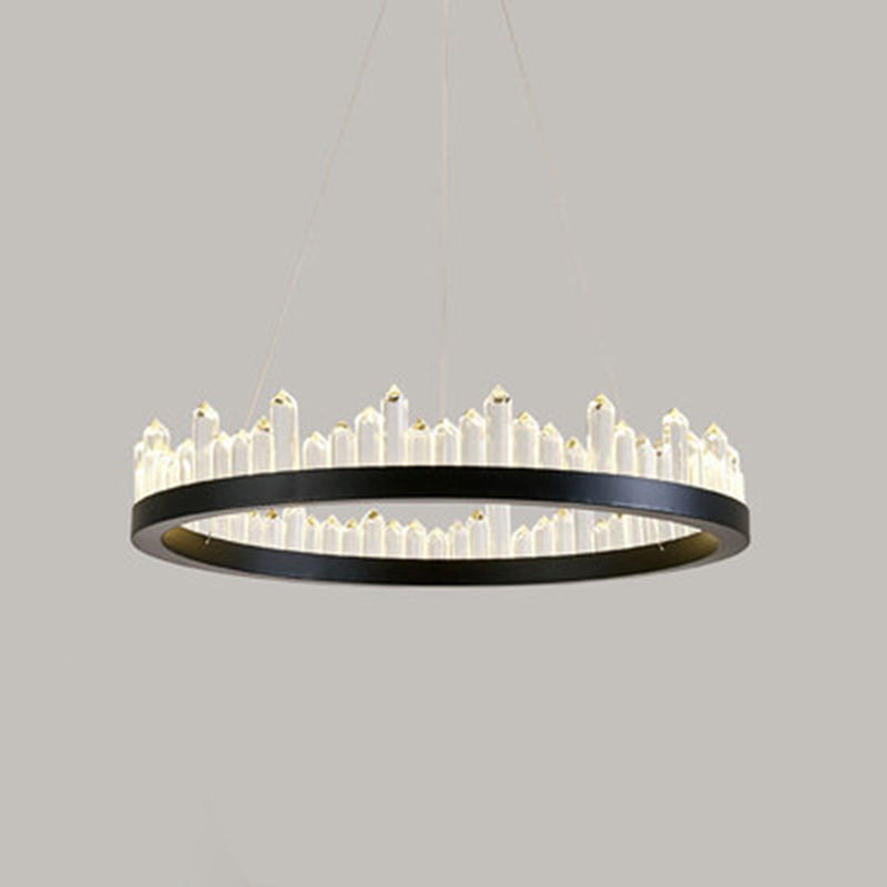 Postmodern Simplicity Circular Ceiling Chandelier Crystal Hanging Light with Hanging Cord for Living Room