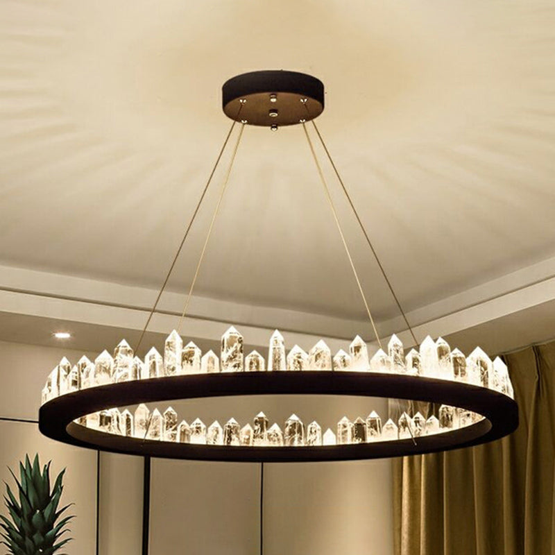 Postmodern Simplicity Circular Ceiling Chandelier Crystal Hanging Light with Hanging Cord for Living Room