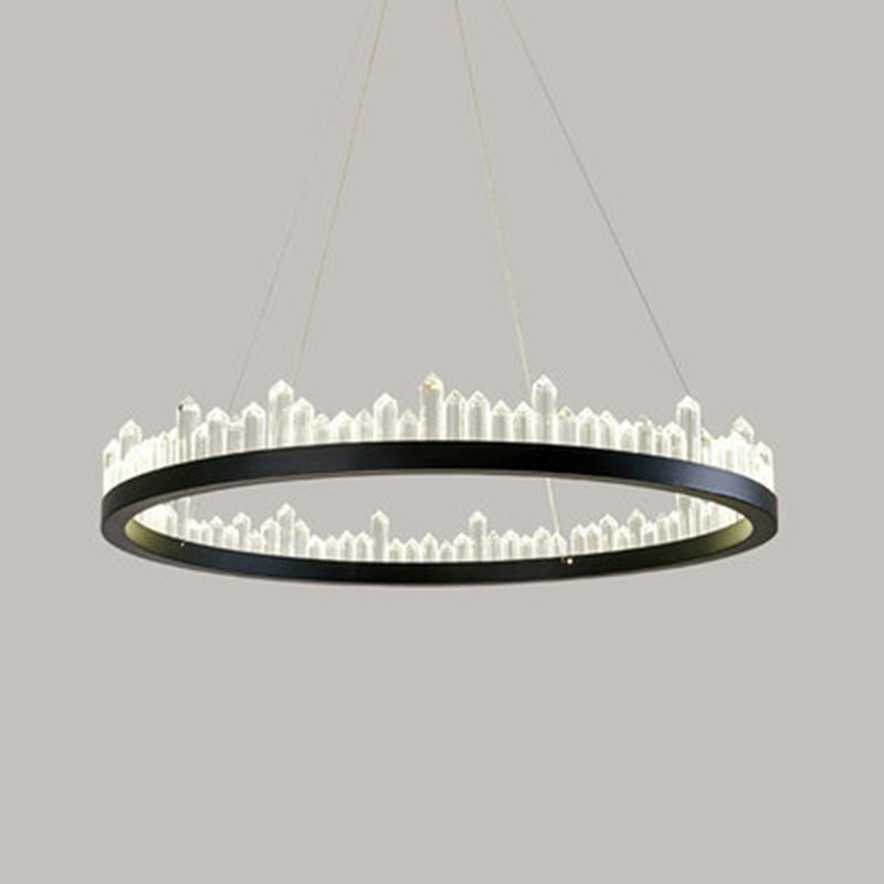 Postmodern Simplicity Circular Ceiling Chandelier Crystal Hanging Light with Hanging Cord for Living Room