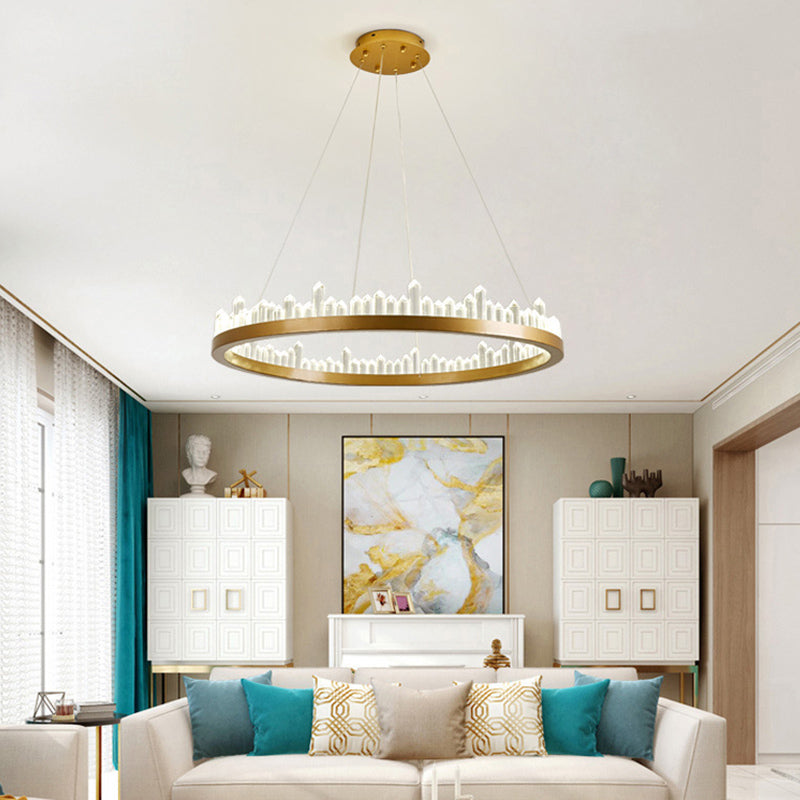 Postmodern Simplicity Circular Ceiling Chandelier Crystal Hanging Light with Hanging Cord for Living Room