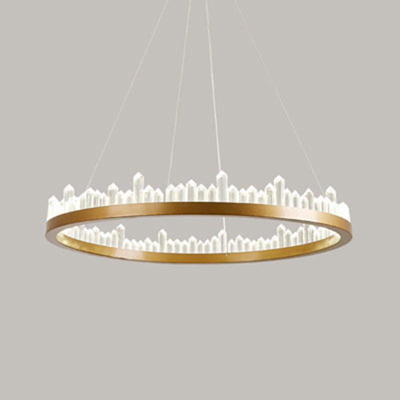Postmodern Simplicity Circular Ceiling Chandelier Crystal Hanging Light with Hanging Cord for Living Room