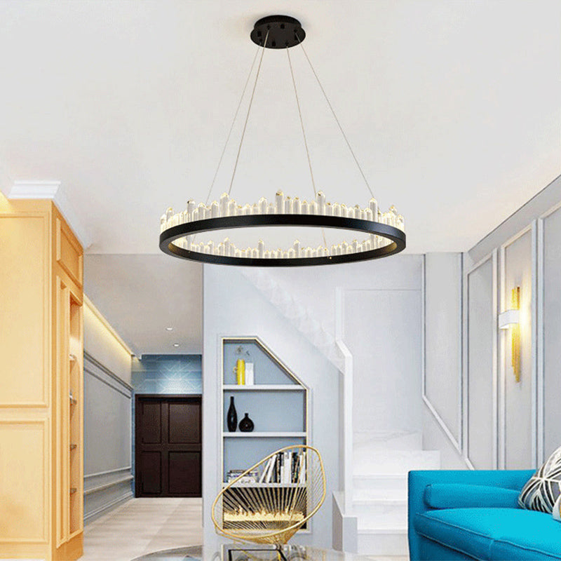 Postmodern Simplicity Circular Ceiling Chandelier Crystal Hanging Light with Hanging Cord for Living Room