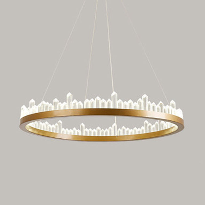 Postmodern Simplicity Circular Ceiling Chandelier Crystal Hanging Light with Hanging Cord for Living Room