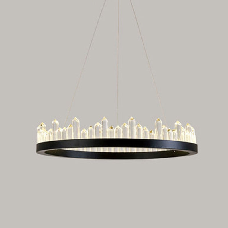 Postmodern Simplicity Circular Ceiling Chandelier Crystal Hanging Light with Hanging Cord for Living Room