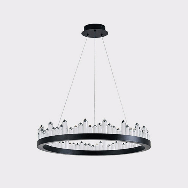 Postmodern Simplicity Circular Ceiling Chandelier Crystal Hanging Light with Hanging Cord for Living Room
