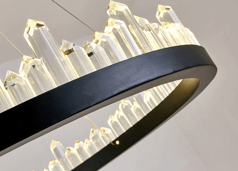 Postmodern Simplicity Circular Ceiling Chandelier Crystal Hanging Light with Hanging Cord for Living Room