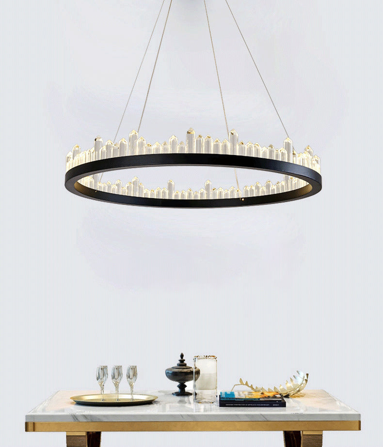 Postmodern Simplicity Circular Ceiling Chandelier Crystal Hanging Light with Hanging Cord for Living Room