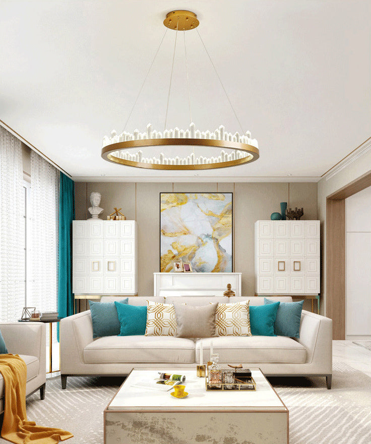 Postmodern Simplicity Circular Ceiling Chandelier Crystal Hanging Light with Hanging Cord for Living Room