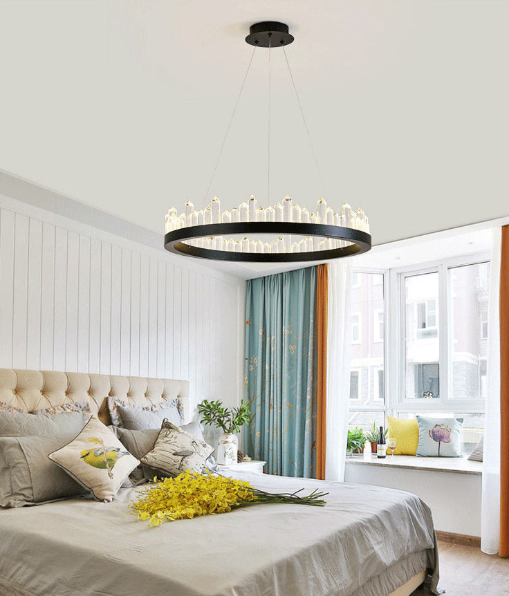 Postmodern Simplicity Circular Ceiling Chandelier Crystal Hanging Light with Hanging Cord for Living Room
