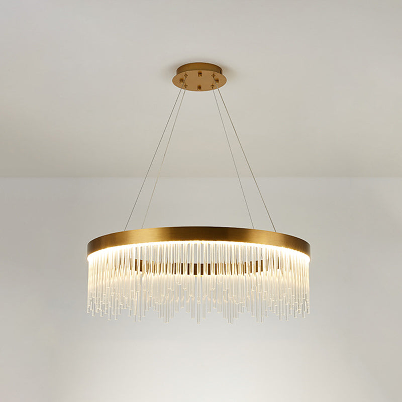Modern Round Chandelier Glass Crystal Pendant Ceiling Lights with Adjustable Hanging Cord for Living Room