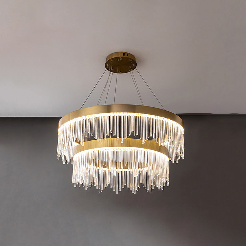 Modern Round Chandelier Glass Crystal Pendant Ceiling Lights with Adjustable Hanging Cord for Living Room