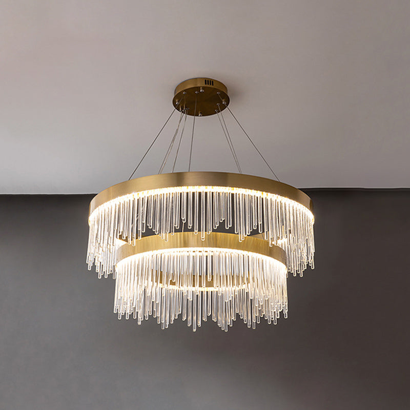 Modern Round Chandelier Glass Crystal Pendant Ceiling Lights with Adjustable Hanging Cord for Living Room
