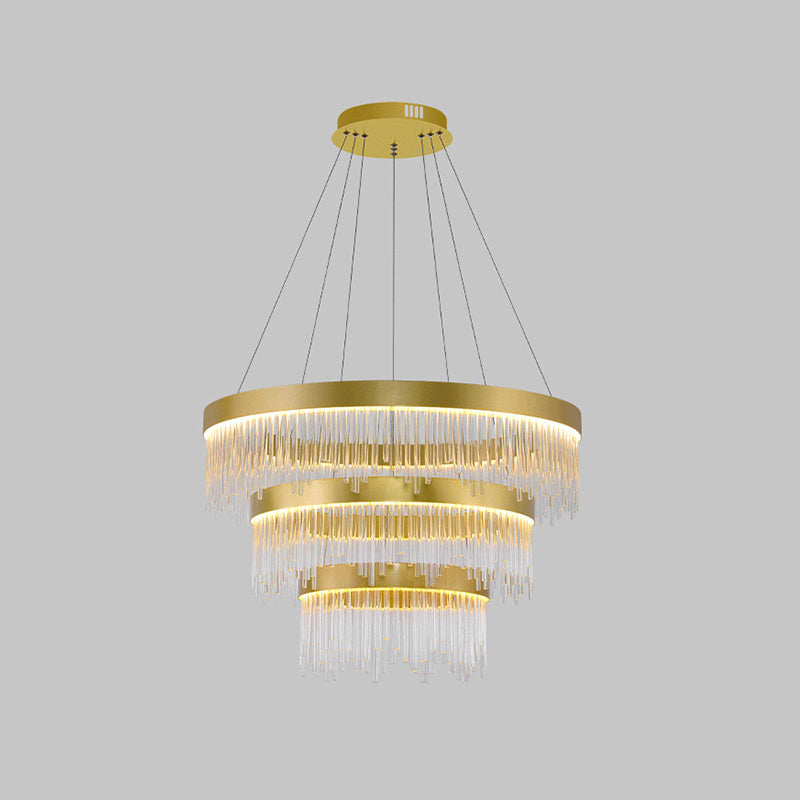 Modern Round Chandelier Glass Crystal Pendant Ceiling Lights with Adjustable Hanging Cord for Living Room