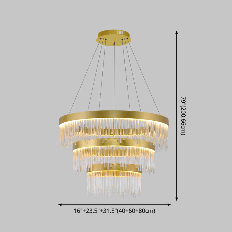 Modern Round Chandelier Glass Crystal Pendant Ceiling Lights with Adjustable Hanging Cord for Living Room