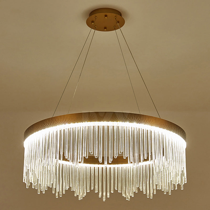 Modern Round Chandelier Glass Crystal Pendant Ceiling Lights with Adjustable Hanging Cord for Living Room