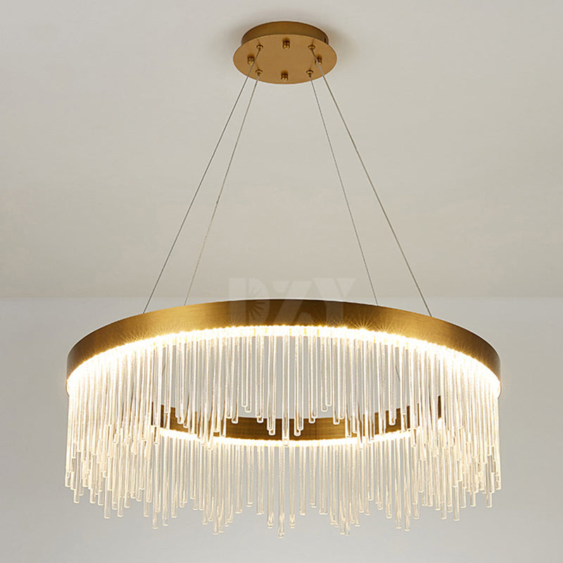 Modern Round Chandelier Glass Crystal Pendant Ceiling Lights with Adjustable Hanging Cord for Living Room