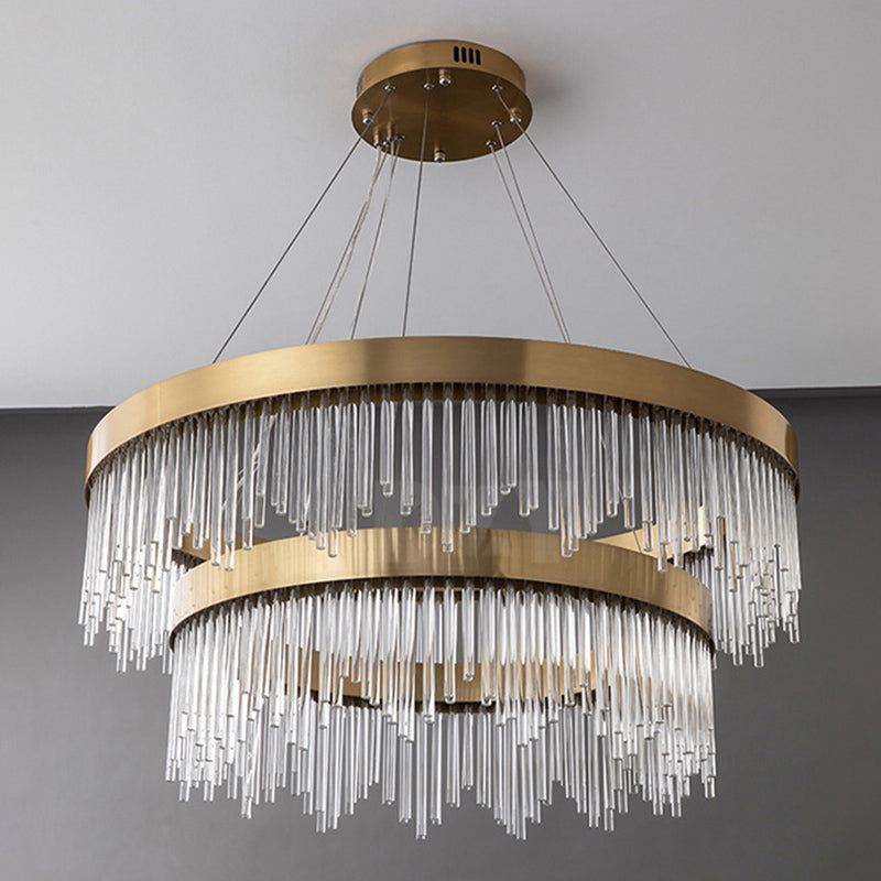 Modern Round Chandelier Glass Crystal Pendant Ceiling Lights with Adjustable Hanging Cord for Living Room