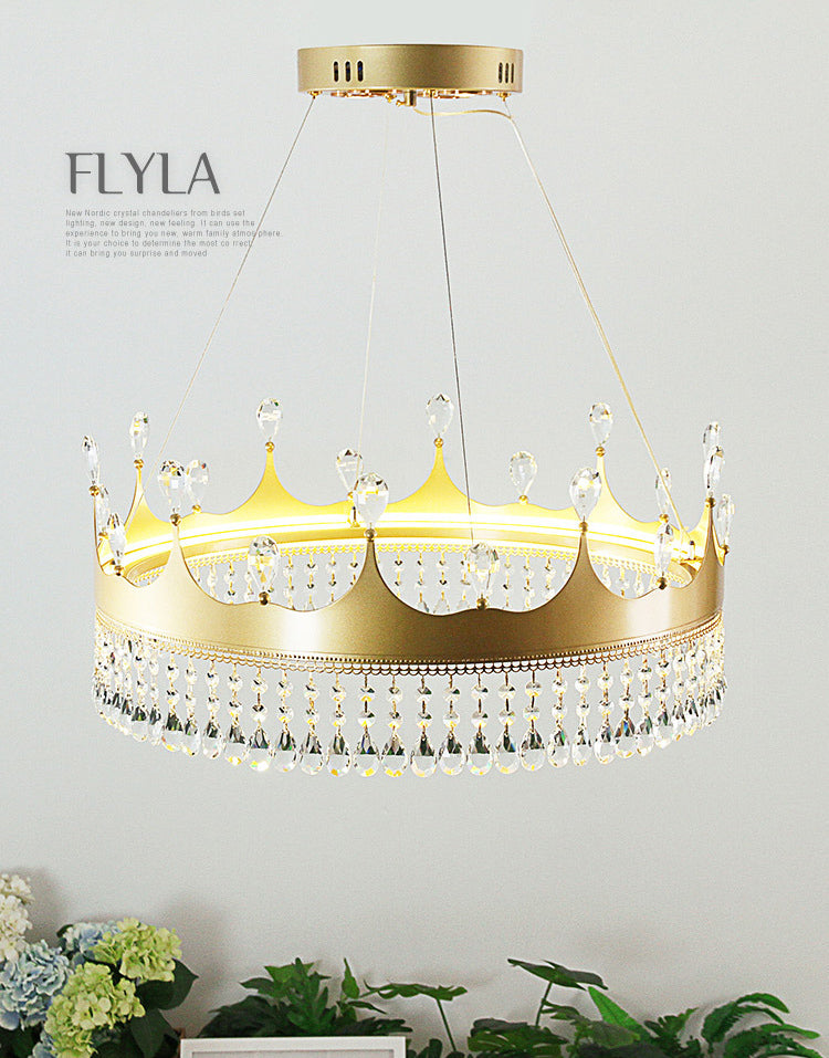 Contemporary Crown Chandelier Lights Crystal Pendant Ceiling Lights for Living Room